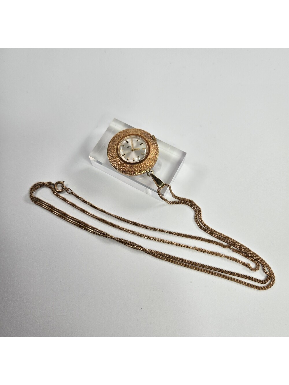 Vintage Enicar 17 Jewel Swiss Pendant Watch Necklace Gold Tone Mid Century Wind